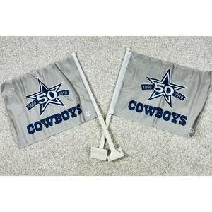 DALLAS COWBOYS Car Flags 50th Anniversary 1960-2010 NFL Team ‎ (Set Of 2) New